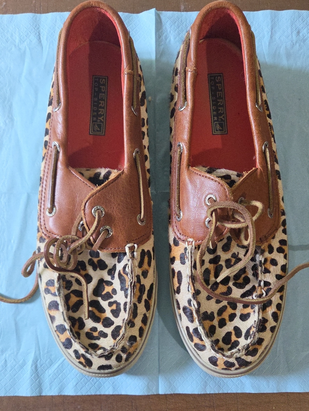 Sperry Leopard Print Boat Shoes with Brown Leather Trim